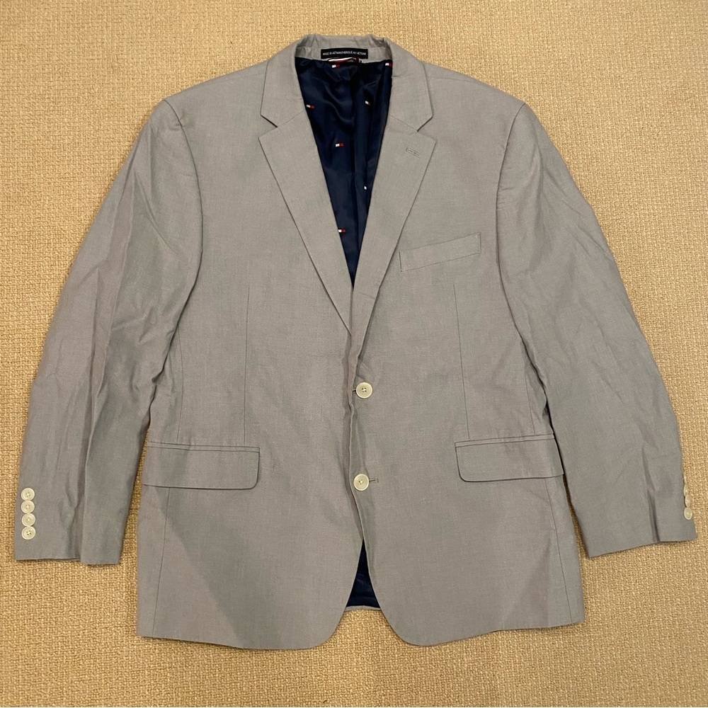 44S Men's Tommy Hilfiger Gray Blazer Suit Jacket Cotton Blend